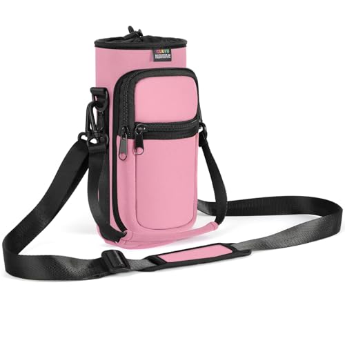 Nuovoware Water Bottle Carrier Bag, Premium Neoprene Portable Insulated Water bottle Sling Holder Bag 500ml/750ml/1000ml with Adjustable Shoulder Strap for Men Women Hiking, Sling Bottle Case - color: Pink, size: 25-32 Ounces - Standard