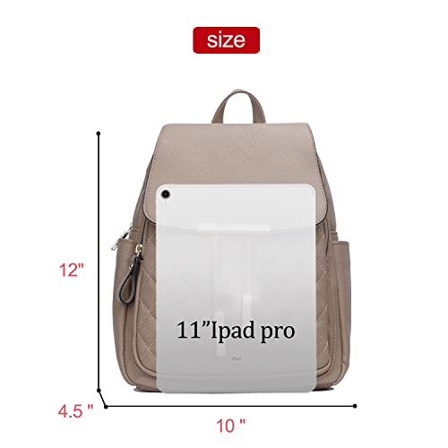 KKXIU Quilted Trendy Leather Backpack Purse for Women and Ladies Shoulder Travel Daypacks Bags (Khaki) - color: Khaki, style: Backpack