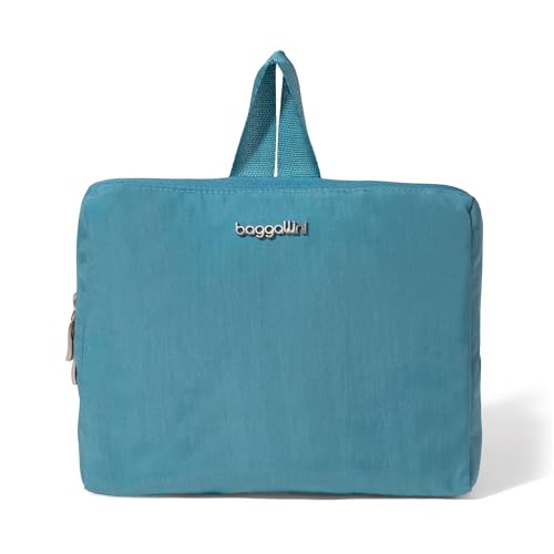 Carryall Packable Lightweight Travel Backpack 14x11" Folding Compact Nylon Washable Weekender Daypack w/Luggage Sleeve - color: Seaside Blue