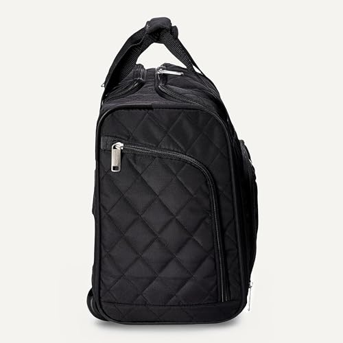 Amazon Basics Underseat Carry-On Luggage with Wheels, 14" Rolling Travel Bag with Compartments and Handle, Airline Compliant, Front Pocket, Black Quilted - color: Black Quilted