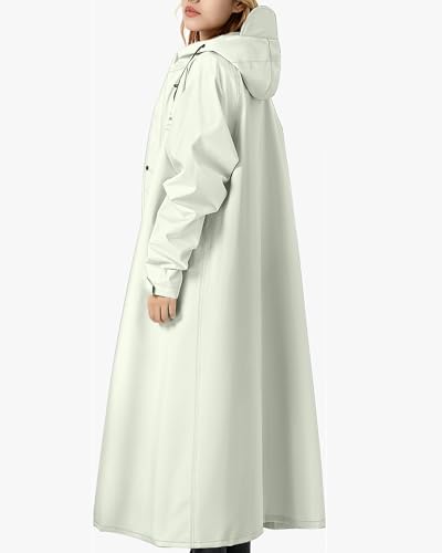 Rain Jacket Women with Hooded Waterproof Lightweight Packable Long Raincoat Poncho for Men Adults - color: White, size: Medium