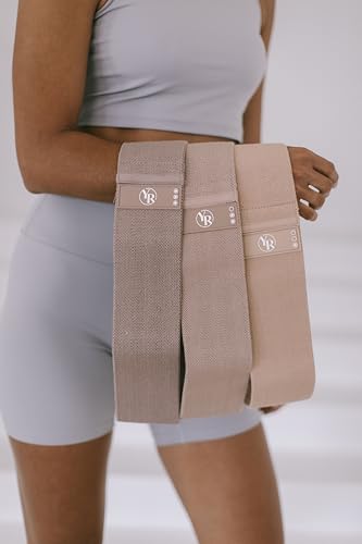 Fabric Booty Band Set for Pilates and Other Workouts- 3 Levels of Resistance 100% Latex Free - color: Mocha