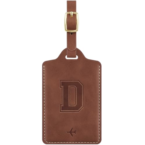 Luggage Tags for Suitcase Embossed Personalized Initial Letter D Travel Tags with 3 Replaceable Name Cards Leather Privacy Bag Tags Travel Essentials Backpack Tags for Women and Men, Brown D - color: Brown, size: D