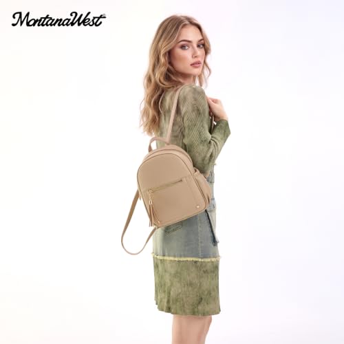 Montana West Mini Backpack Purse for Women Anti Theft Backpacks with Secured Zipper and Tassel - color: *Mini Khaki