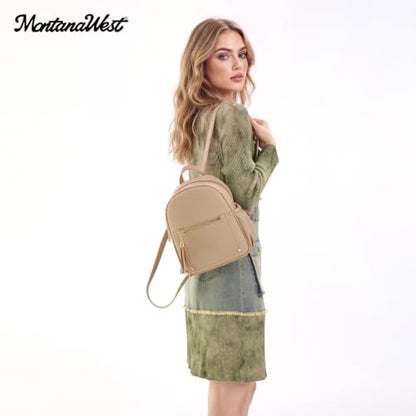 Montana West Mini Backpack Purse for Women Anti Theft Backpacks with Secured Zipper and Tassel - color: *Mini Khaki
