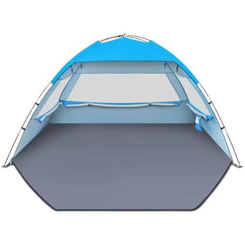 Gorich Beach Tent Sun Shelter for 3/4/6/8/10 Person with UPF 50＋ UV Protection, Lightweight & Easy Setup Beach Shade Canopy, Portable Beach Shade Tent Beach Cabana - color: Blue, size: 3 Person
