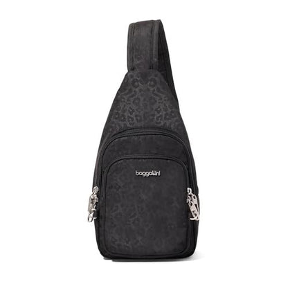 Baggallini Securtex Anti-Theft Daytripper Sling - color: Black Cheetah Emboss