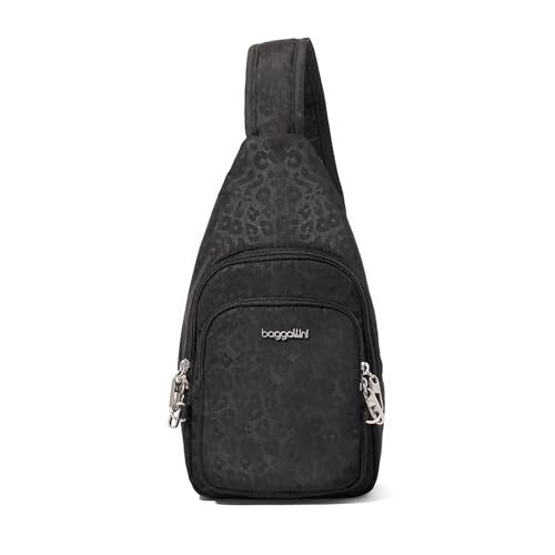 Baggallini Securtex Anti-Theft Daytripper Sling - color: Black Cheetah Emboss