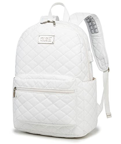 Kinmac Laptop Backpack with Massage Cushion Straps and USB Charging Port for Laptop Up to 15.6 Inch Men Women Travel Outdoor Backpack (White) - color: White Embroider