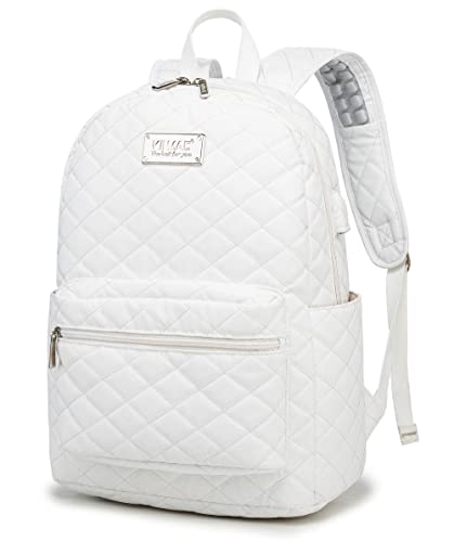 Kinmac Laptop Backpack with Massage Cushion Straps and USB Charging Port for Laptop Up to 15.6 Inch Men Women Travel Outdoor Backpack (White) - color: White Embroider