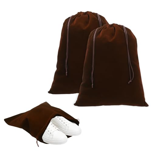 Cloth Shoe Bags for Travel, Flannel Pouch with Drawstring Closure Washable Breathable Cotton Fabric, 15.8x11.8" & 2 Pcs & Coffee- Fit for (Men Women/Luggage/Storage) - color: Coffee