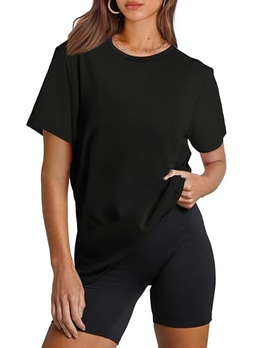 OFEEFAN Workout Tops for Women UPF 50+ Breathable Quick Dry Loose Fit T Shirt Outdoor Yoga Running Hiking Gym Tee Top - color: Black, size: Medium