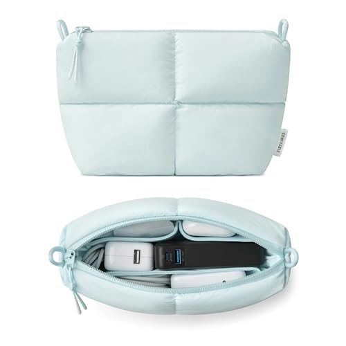 Comfyable Puffy Electronics Organizer Travel Case, Cute Tech Pouch for Women Men, Cable Storage Bag for Charger, Phone, Power Bank, Cord, Compact Tech Accessories Pouch, Ice Blue - color: Ice Blue