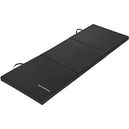 BalanceFrom 6x2 Feet 3-Panel Folding Gymnastics Mat – 2-Inch Thick Pad with Vinyl Surface and Carrying Handles for Tumbling, Yoga, Pilates, Home Workouts, and Martial Arts - color: Black
