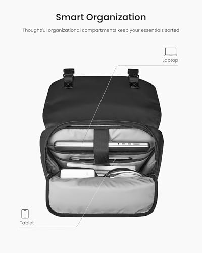 tomtoc Flap Laptop Backpack, Lightweight, Water-Resistant College Travel Casual Daypack, Slim Durable Work-pack Rucksack for 13-16 Inch MacBook Laptop, Large Capacity, 18L, Black