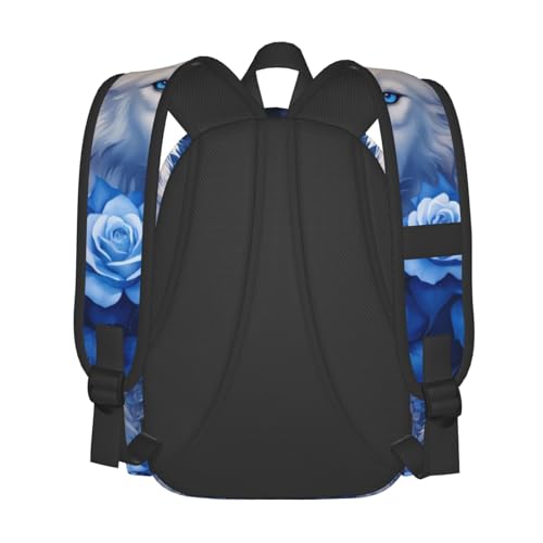 cfpolar 17 Inch Backpack Blue Rose Wolf Laptop Bag Shoulder Bag School Bookbag Casual Daypack For Boys Girls - color: B2-blue Rose Wolf