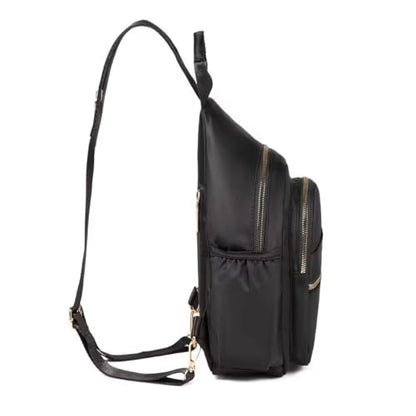 Xsecnua Small Crossbody Bag Convertible Mini Backpack for Women, Cross Body Sling Bag Sling Backpack for Travel Daypack - color: Black