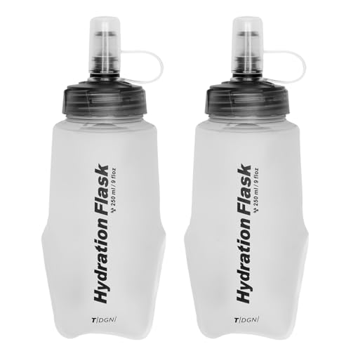 Azarxis TPU Soft Flask Collapsible Water Bottle Running Folding Gel Water Reservoir Handheld for Hydration Pack Hiking Cycling Climbing Jogging Marathon Trail Race - color: #04 White - 250ml - 2-pack