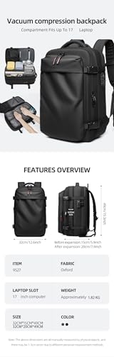 Men Travel Backpack vacuum compression Laptop Backpack Large Capacity Backpack 17 inch Extended Hiking Business backpack (black) - color: Black