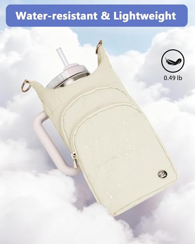 Water Bottle Holder with Strap for 30/32 oz, Crossbody Water Bottle Carrier Bag with RFID Blocking Phone Pocket - color: Beige