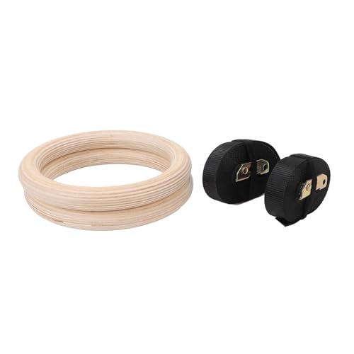 Wooden Gymnastics Rings, Birch Material for Bodyweight Fitness and Strength Training, Adjustable Straps, Smooth for Safety, Ideal for Outdoor Workouts