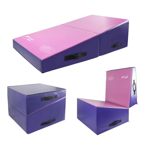 Kangaroo Hoppers Gymnastics Cheese Wedge Mat for Kids Ages 1-12, 3 Sizes Folding Incline Tumbling Mat with High-Density EPE Foam and Removable PVC Leather Cover, Portable Home Gym Training Equipment for Toddlers, Beginners and Young Gymnasts - color: Purp