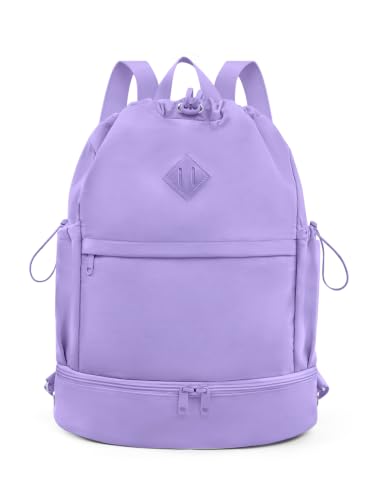 RHDZO Drawstring Gym Backpack with Shoe Compartment and Wet Pocket, Purple - color: Purple