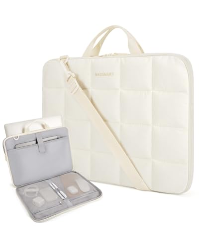 BAGSMART Laptop Case with Handle, Puffy Laptop Sleeve Bag for Women, MacBook Case for Dell, HP, Lenovo, MacBook Air/Pro, 15-15.6 inch, Beige - color: Beige-shoulder Strap, size: 15-16 inch