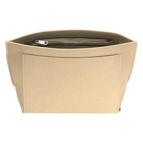 uxcell Purse Organizer Insert, Medium Felt Handbag Organizer Bag Storage & Finishing Inner Bag Liner with Zipper for Chic Backpack Tote Shoulder Bags, Beige - color: Beige, size: Medium