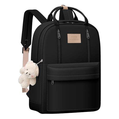 GAXOS Cute Backpack for School Aesthetic Backpack Purse for Women Girls Black Book Bag Korea Style Bookbag - color: Black