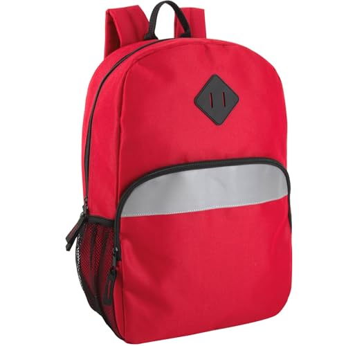 Trail maker 17" Backpack – Reflective School Backpack with Padded Straps, Water Bottle Pockets for Kids & Adults, School Travel Camp (Red) - color: Red