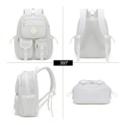 Mesh Backpack for Girls Boys, Women Mesh Bookbags Heavy Duty Semi-Transparent School Bag Net Back Pack for Travel, Beach, Swimming, Work - White - color: White
