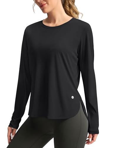 Women's Sun Shirts UPF 50+ Long Sleeve UV Protection Shirt Lightweight Quick Dry Workout Hiking Tops for Women - color: Black, size: Medium