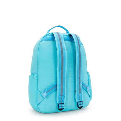 Kipling Women's Seoul Bts 15" Laptop Backpack, Durable, Roomy with Padded Shoulder Straps, Built-In Protective Sleeve - color: Poppy Aqua, size: 12.75''L x 17.25''H x 8''D