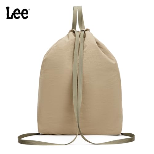 Lee Drawstring Backpack Bag Lightweight Small Gym Swim Beach Bag Water Resistant Sports Sackpack for Men Women, LEE48-002KH - color: Khaki