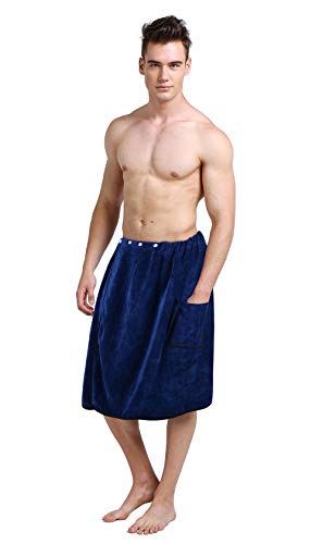 SINLAND Microfiber Men’s Bath Wrap Spa Sauna Wrap Around Towel Bath Towels with Adjustable Snap on Closure Suitablefor Shower Spa Sauna 24inch x 63inch Navy Blue - color: Navy Blue