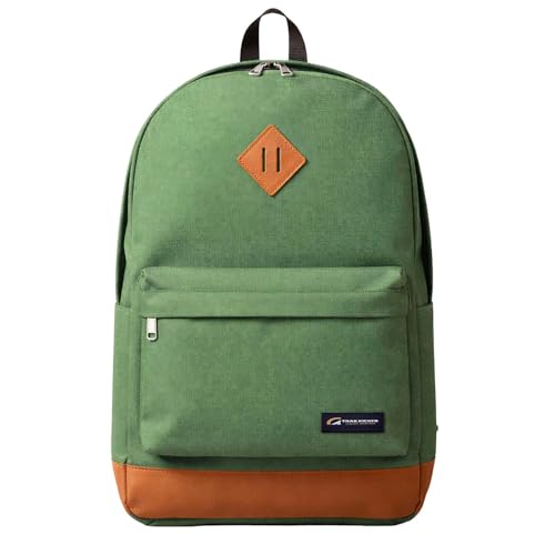 TRAILKICKER Green School Backpack, 17 Inch Laptop Backpack for College, Work & Travel, Lightweight Water-Resistant 25L Bookbag with Side Pockets - color: Green