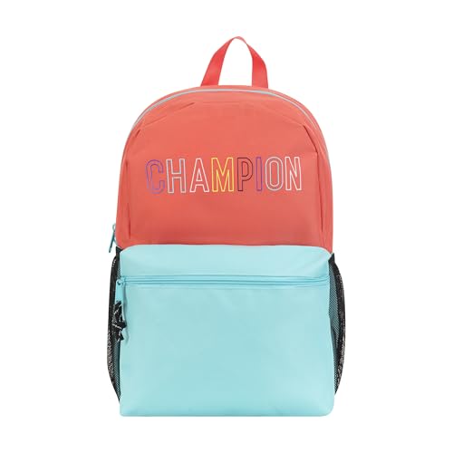 Champion Kids' Merit Backpack with Padded Straps, Water Bottle Pocket and Laptop Compartment for Daily Use, Coral, One Size - color: Coral