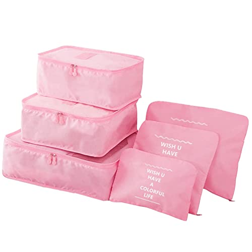 6 Pack Packing Cubes for Suitcases, Luggage Organizer, Travel Bag Organizer Storage Bags, Travel Cubes Compression (Pink) - color: Pink