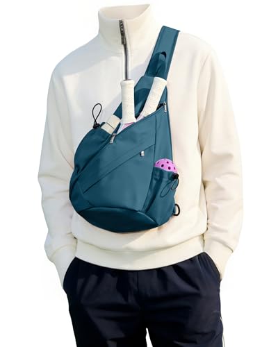 SEAFEW Pickleball Sling Bag for Men and Women, Lightweight Pickleball Crossbody Backpack with Skin-Soft Fabric & Water Bottle Holder, Peacock Blue - color: A1-blue