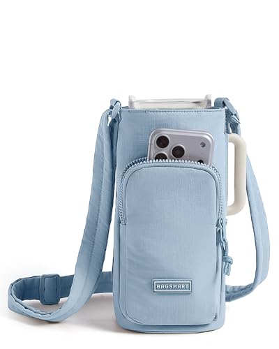 BAGSMART 40oz Water Bottle Holder with Strap, Quilted Crossbody Purse Drink Carrier, Gym Accessories for Women - color: French Blue, size: 40oz Magnetic