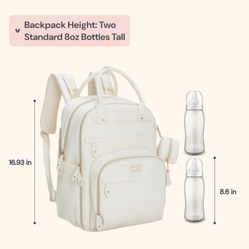 BabbleRoo Leather Diaper Bag Backpack - Baby Essentials Travel Baby Bag, Multi function, Water Resistant, with Changing Pad, Stroller Straps & Pacifier Case – Unisex, Eggshell White - color: Vegan Leather Eggshell White, size: Large