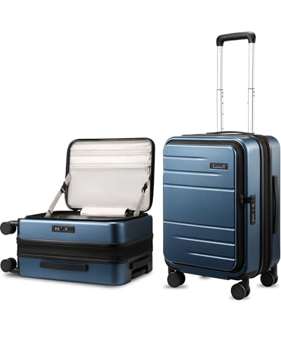 LUGGEX Carry On Luggage Top Opening, Expandable Polycarbonate Hard Shell Suitcase with Wheels (FX-Core, Blue, 20 Inch, 36L-41L) - color: Blue, size: TOP OPEN 20 inch