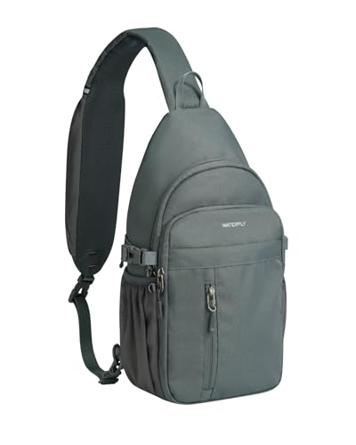 WATERFLY Small Crossbody Sling Bag: RFID Sling Backpack Chest Bag Travel Shoulder Multiple Pockets Hiking Daypack for Man Woman - color: Dark Grey