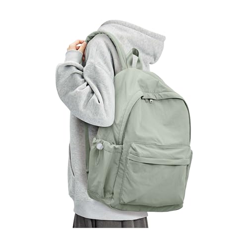 BJLFS Green Cute School Backpack with Laptop Compartment Small Travel Laptop Backpack for Women Men Waterproof College Backpack Simple School Bag for Teens Girls Boys - color: Green