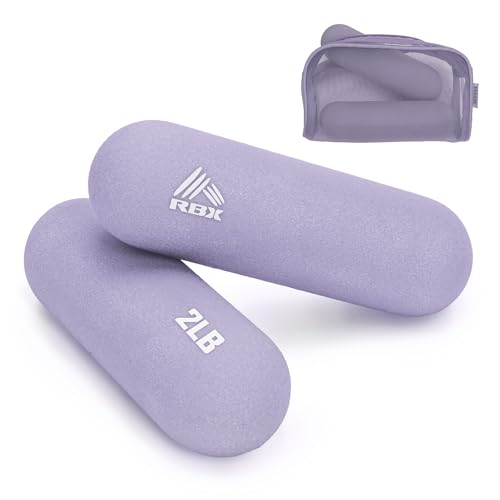 RBX 4LB Pair Neoprene Hand Weight Bars, Ergonomic Pill Shape Weights, Non-Slip Grip, Balanced Design for Controlled Workouts, Includes Mesh Storage Bag, Home Exercise Equipment - color: Purple