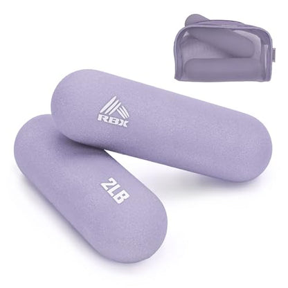 RBX 4LB Pair Neoprene Hand Weight Bars, Ergonomic Pill Shape Weights, Non-Slip Grip, Balanced Design for Controlled Workouts, Includes Mesh Storage Bag, Home Exercise Equipment - color: Purple
