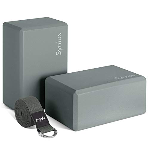 Syntus Yoga Block and Yoga Strap Set, Soft Non-Slip Yoga Blocks 9×6×4 inches, 8FT Metal D-Ring Strap for Yoga, General Fitness, Pilates, Stretching and Toning - color: Grey