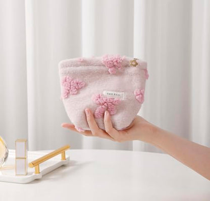 getgto 2 Pcs Makeup Bags, Large Cosmetic Bag Travel Toiletry Bag Organizer for Women, Plush Makeup Bag Small Cosmetic Pouch Purse with Zipper Gifts for Girls Teen - color: Girly pink