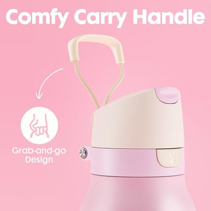 Meoky 24 oz Stainless Steel Slim Water Bottle: Leak Proof Locking Lid, 2-in-1 Straw and Spout, 24 Hours Cold, Top Handle, Fits in Car Cup Holder, Insulated Water Bottle for Backpack, Blush - color: Blush
